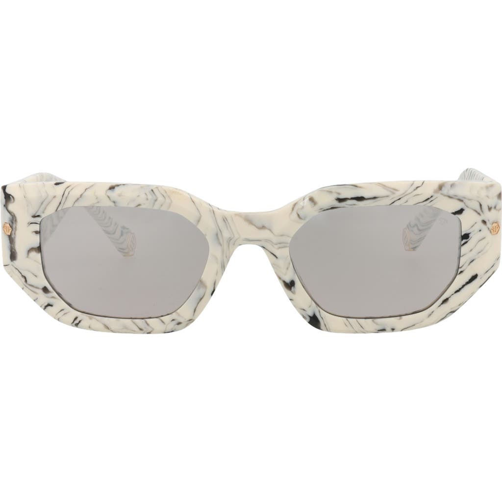 Philipp Plein Silver Mirror Rectangular Ladies Sunglasses Spp066m 09yl 51 In Neutral