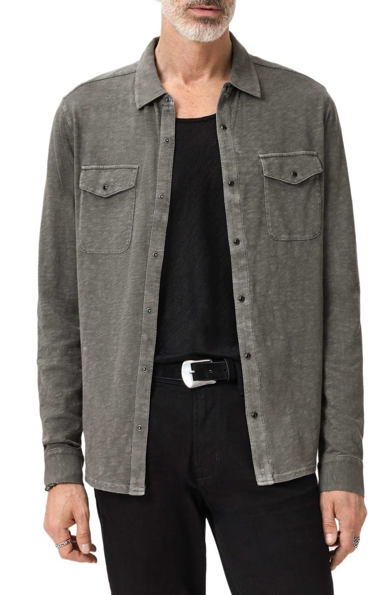 John Varvatos Arvon Knit Organic Cotton Snap-Up Western Shirt, Alternate, color, Seal Grey