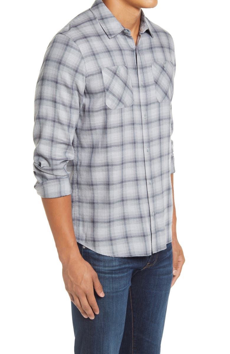 TravisMathew Day And Night Slim Fit Plaid Button-Up Shirt, Alternate, color, Heather Sleet