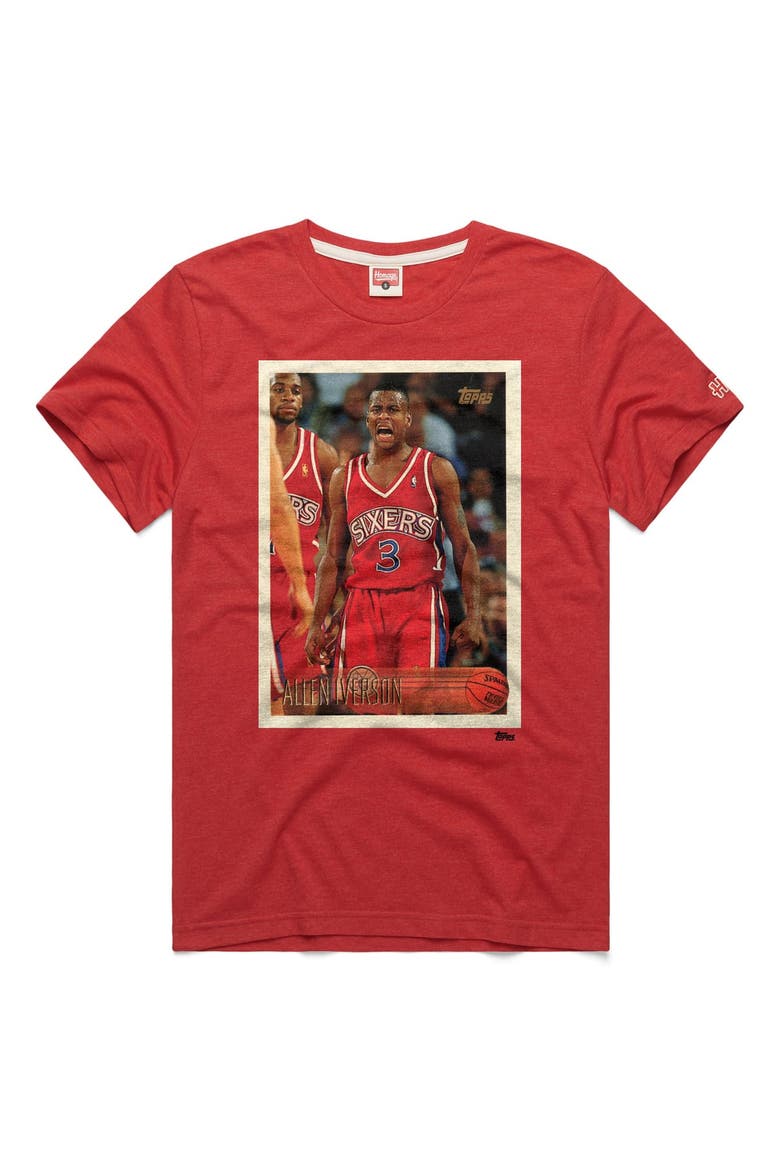 Unisex Homage Allen Iverson Red Philadelphia 76ers Topps Trading Card Player Tri-Blend T-Shirt, Main, color, Red
