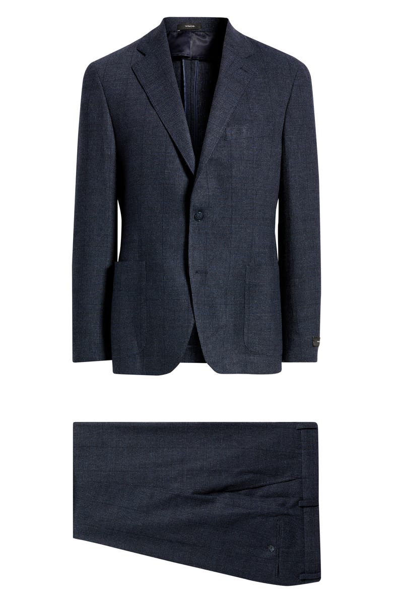 Vince Icon Relaxed Fit Navy Microtexture Stretch Wool & Cashmere Suit, Main, color, Navy/ Charcoal