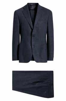Vince Icon Relaxed Fit Navy Microtexture Stretch Wool & Cashmere Suit