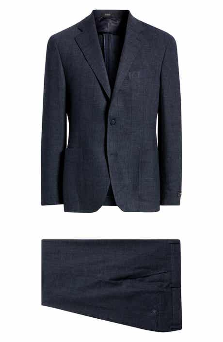 Vince Icon Relaxed Fit Navy Microtexture Stretch Wool & Cashmere Suit