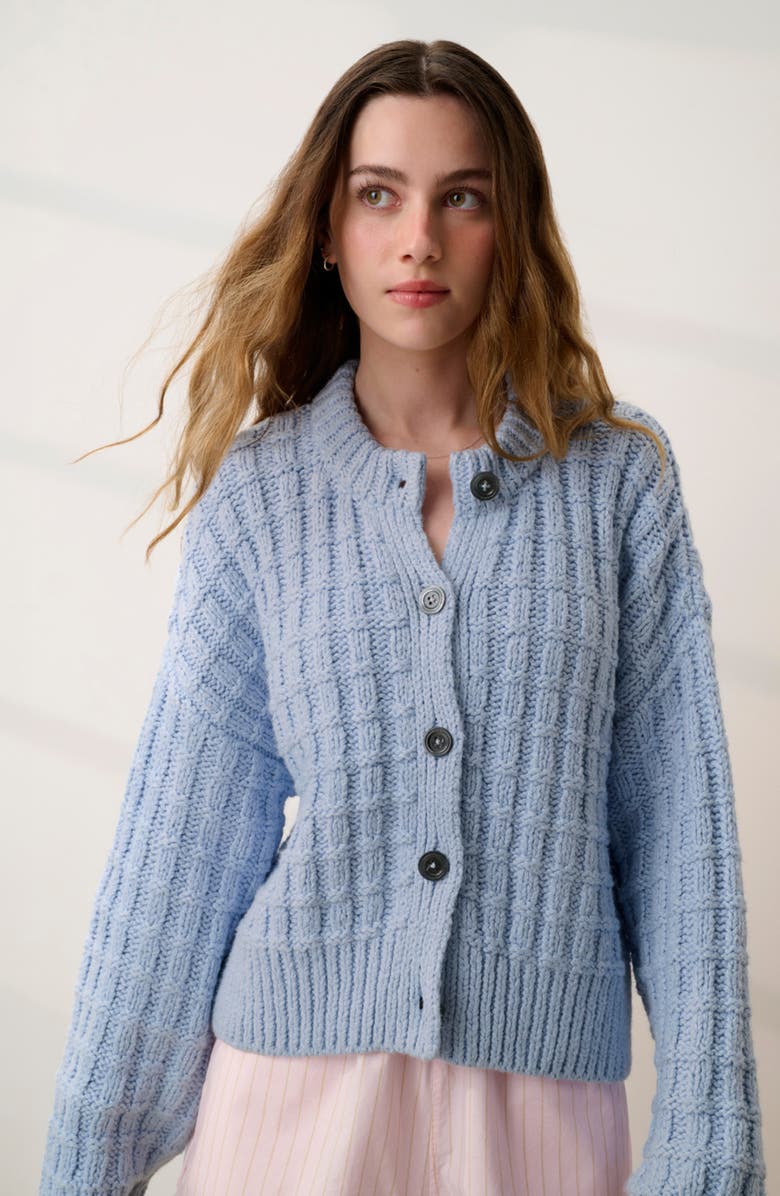Lunya Cloud Cotton Basket Stitch Cardigan, Alternate, color, Whisper Blue