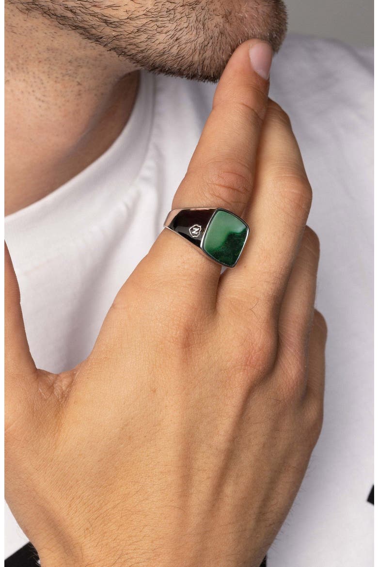 Silver Signet Ring, Alternate, color, Silver / African Turquoise