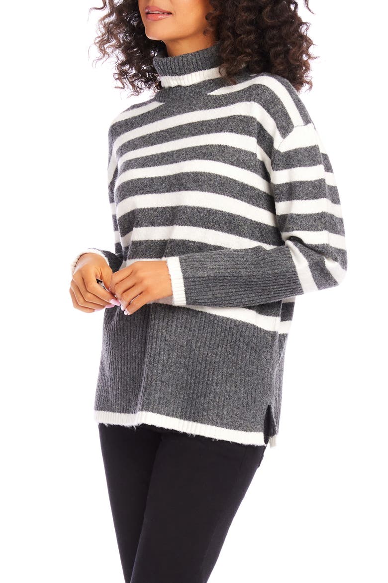 Stripe Turtleneck Sweater, Alternate, color, DARK GRAY