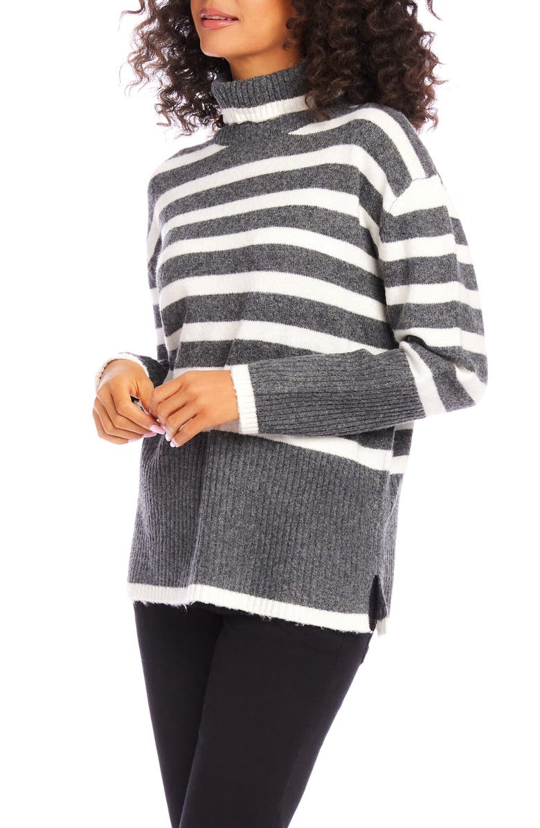 Karen Kane Stripe Turtleneck Sweater, Alternate, color, Dark Gray