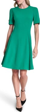 DKNY Button Trim Fit & Flare Midi Dress