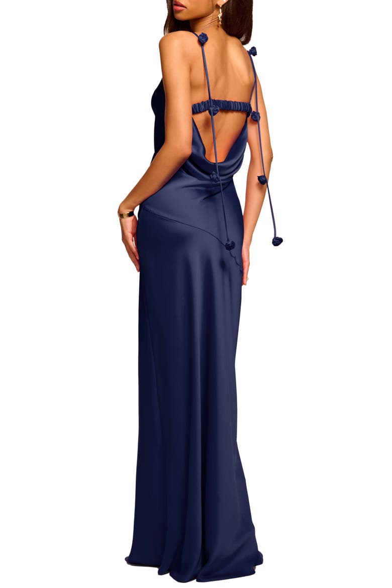 Hansel Rosette Satin Slipdress, Alternate, color, NAVY