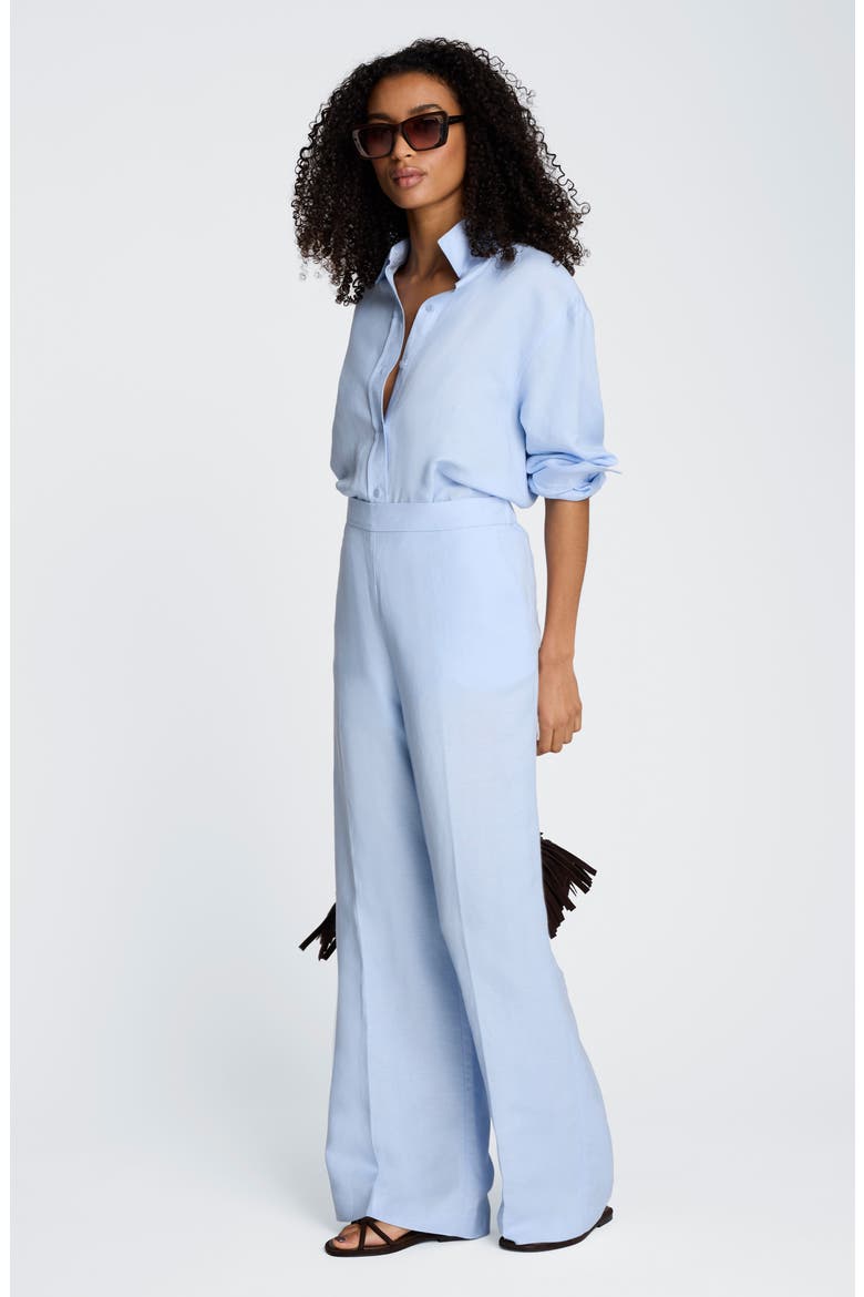 Pull-On Linen Blend Straight Leg Pants, Alternate, color, BLUE DAWN