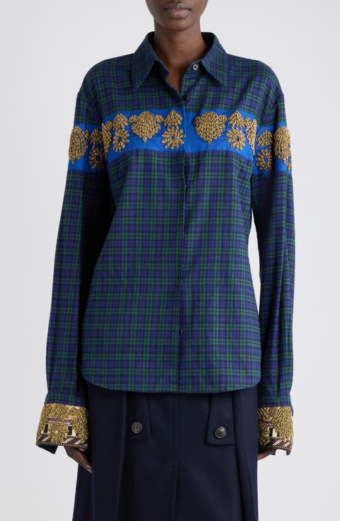 Chloris Embroidered Plaid Cotton Shirt