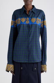 Dries Van Noten Chloris Embroidered Plaid Cotton Shirt