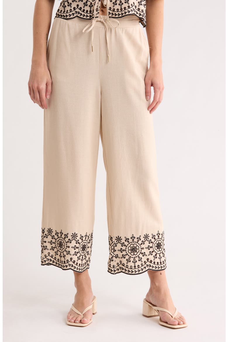 Embroidered Hem Crop Pants, Main, color, LINEN