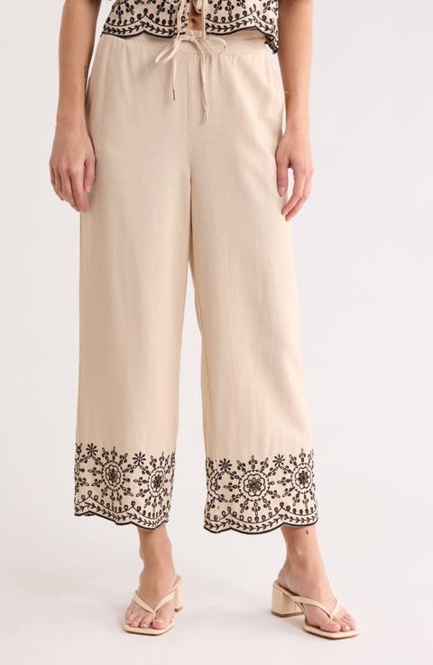 Embroidered Hem Crop Pants