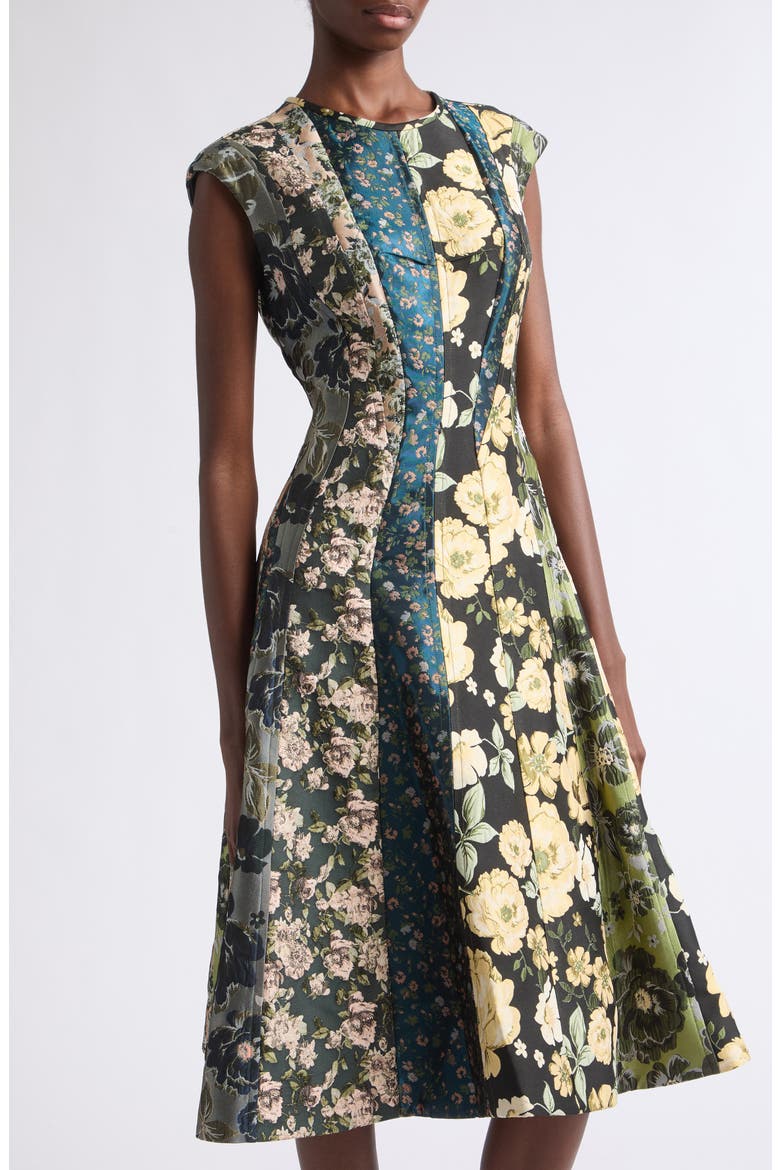 Mixed Floral Jacquard Dress, Alternate, color, BLACK / YELLOW MULTI