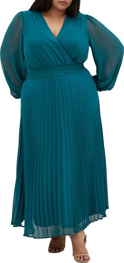 City Chic Sheer Finley Long Sleeve Chiffon Dress | Nordstrom