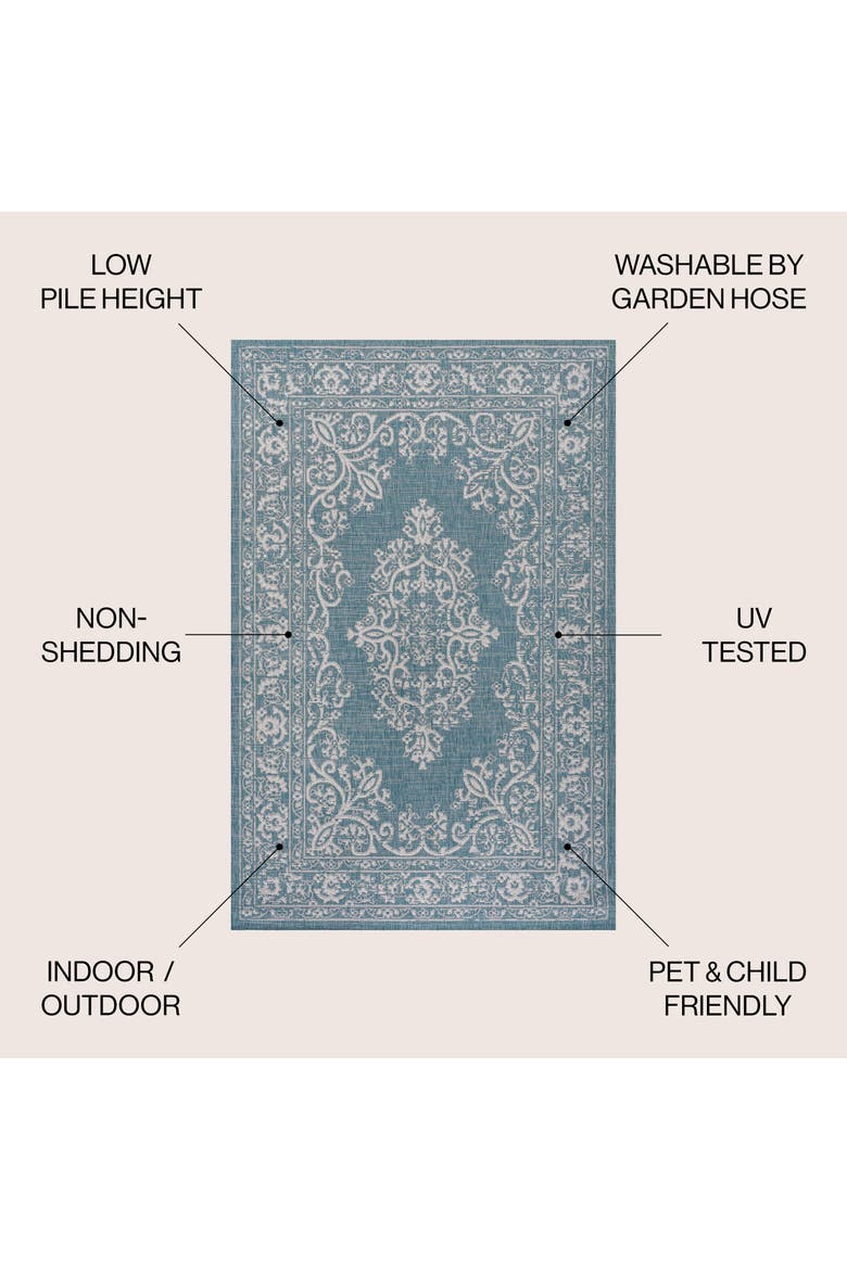 Galon Filigree Indoor/Outdoor Area Rug, Alternate, color, Teal/Ivory