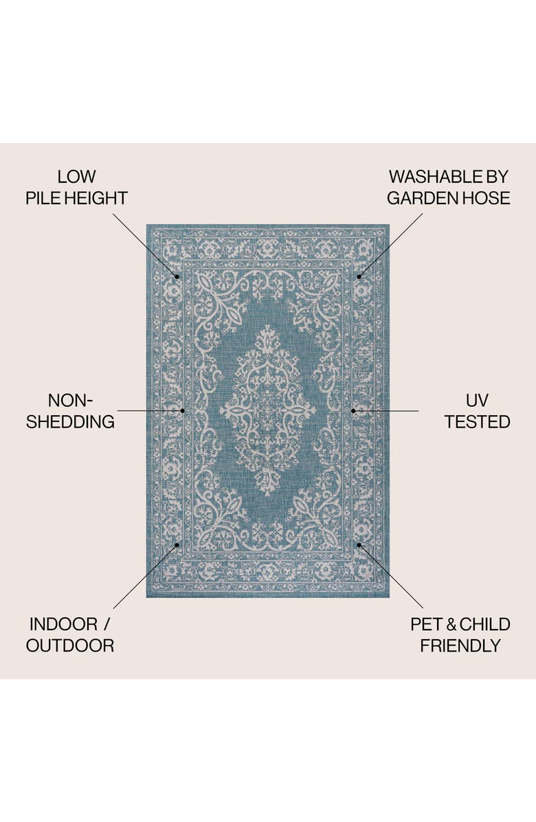 JONATHAN Y Galon Filigree Indoor/Outdoor Area Rug, Alternate, color, Teal/Ivory