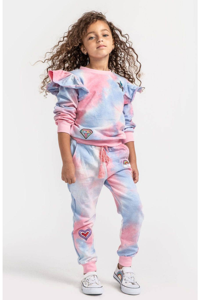 Tie Dye Ruffle Patch Jogger Set, Alternate, color, Pink