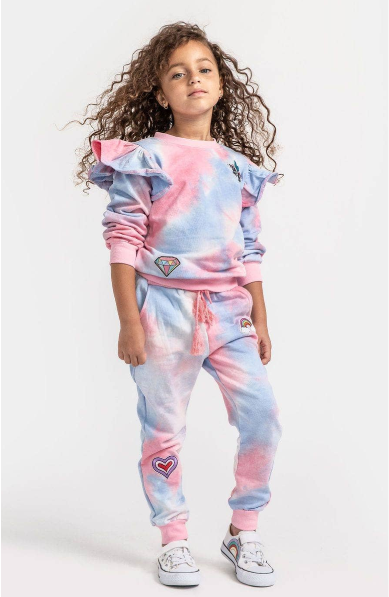 Lola + The Boys Tie Dye Ruffle Patch Jogger Set, Alternate, color, Pink