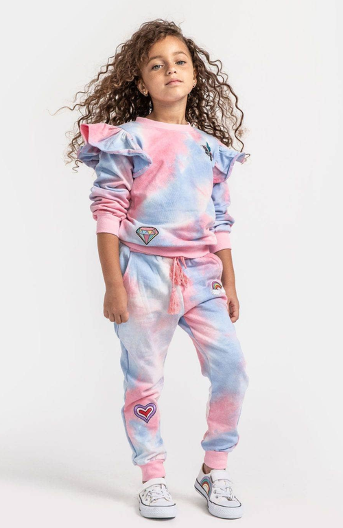 LOLA + THE BOYS LOLA + THE BOYS TIE DYE RUFFLE PATCH JOGGER SET
