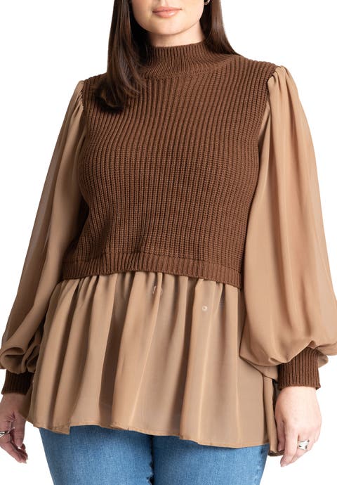 Twofer Sweater With Chiffon (Plus Available)