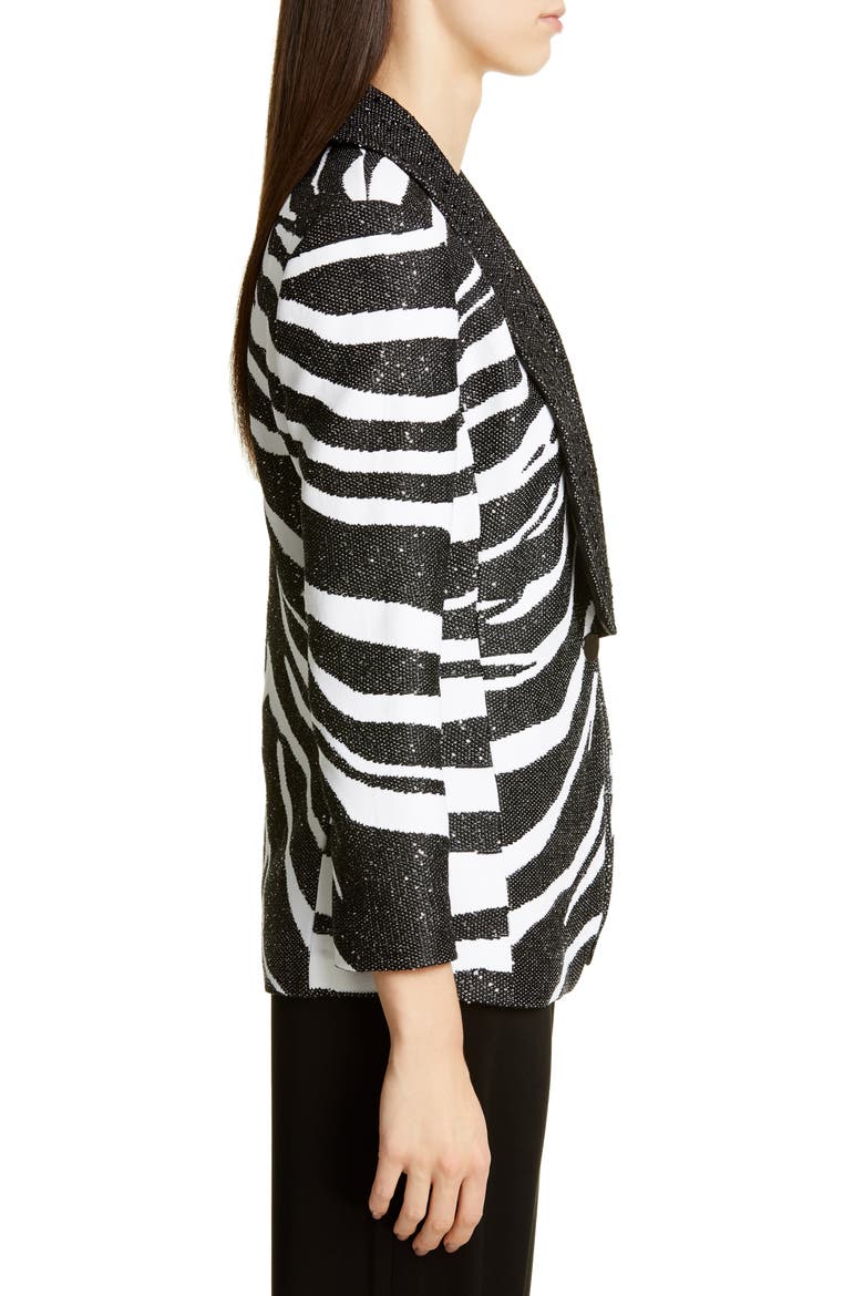 Sequin Zebra Jacquard Knit Jacket, Alternate, color, CAVIAR/ WHITE