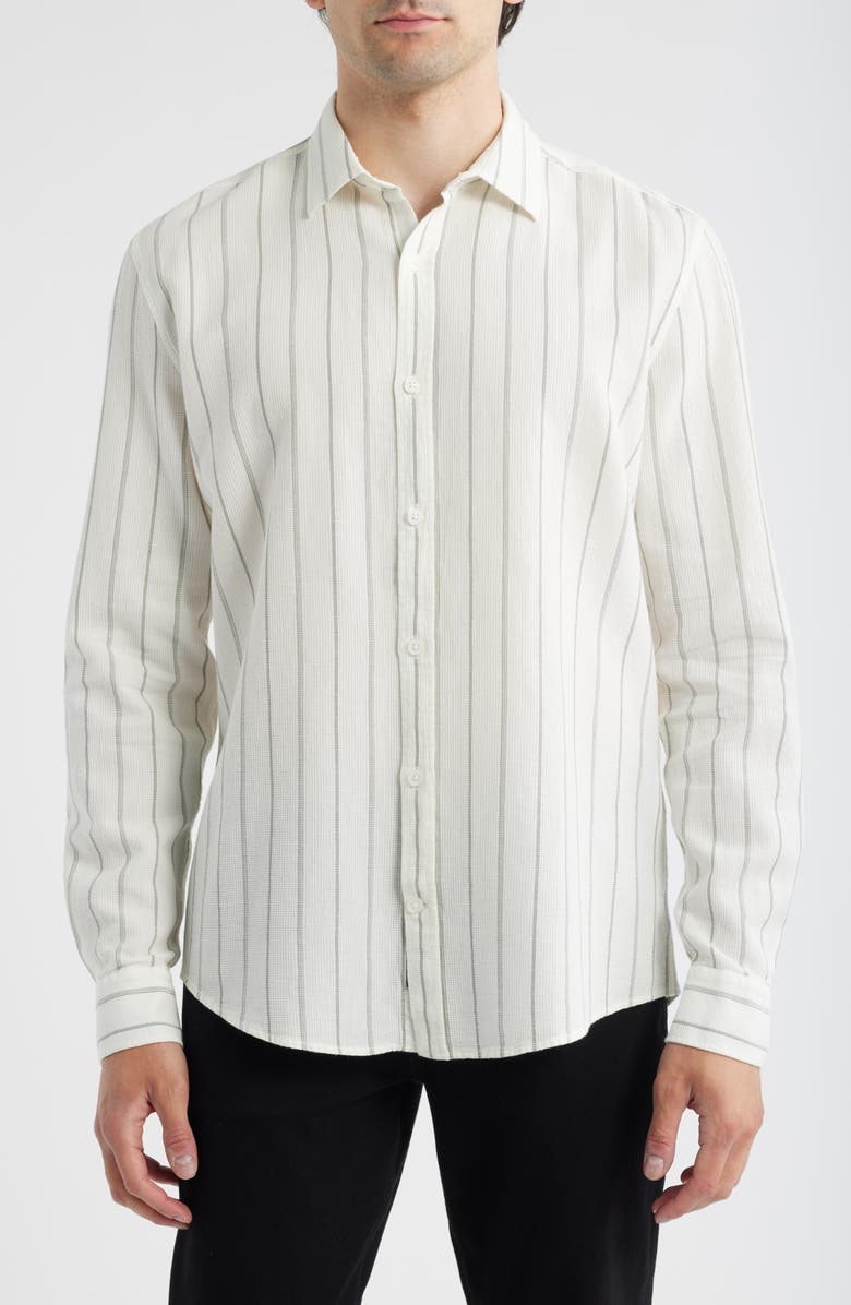 Mavi Jeans Stripe Regular Fit Button-Up Shirt, Main, color, Agave Green