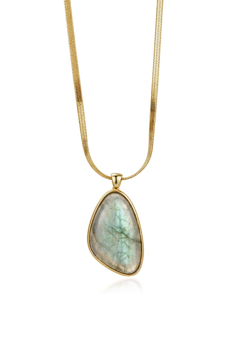 14k Yellow Gold Plated Labradorite Pendant Necklace, Main, color, GREEN/ GOLD