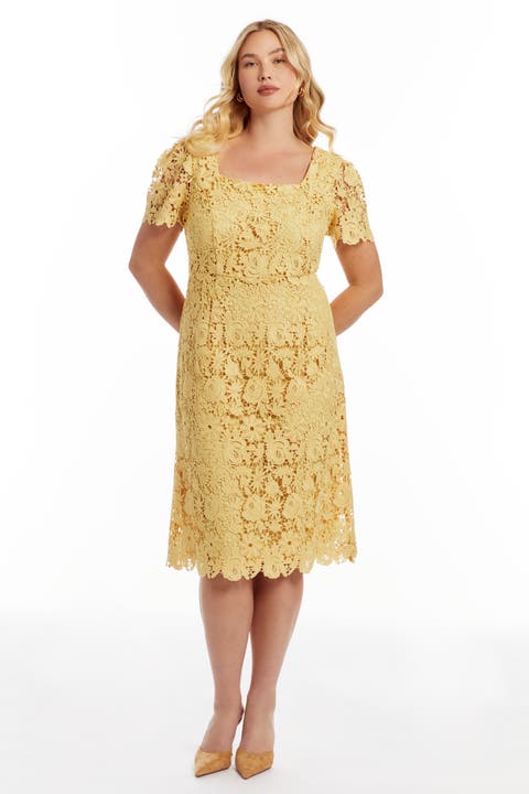 Square-Neck Lace Midi Dress (Plus)