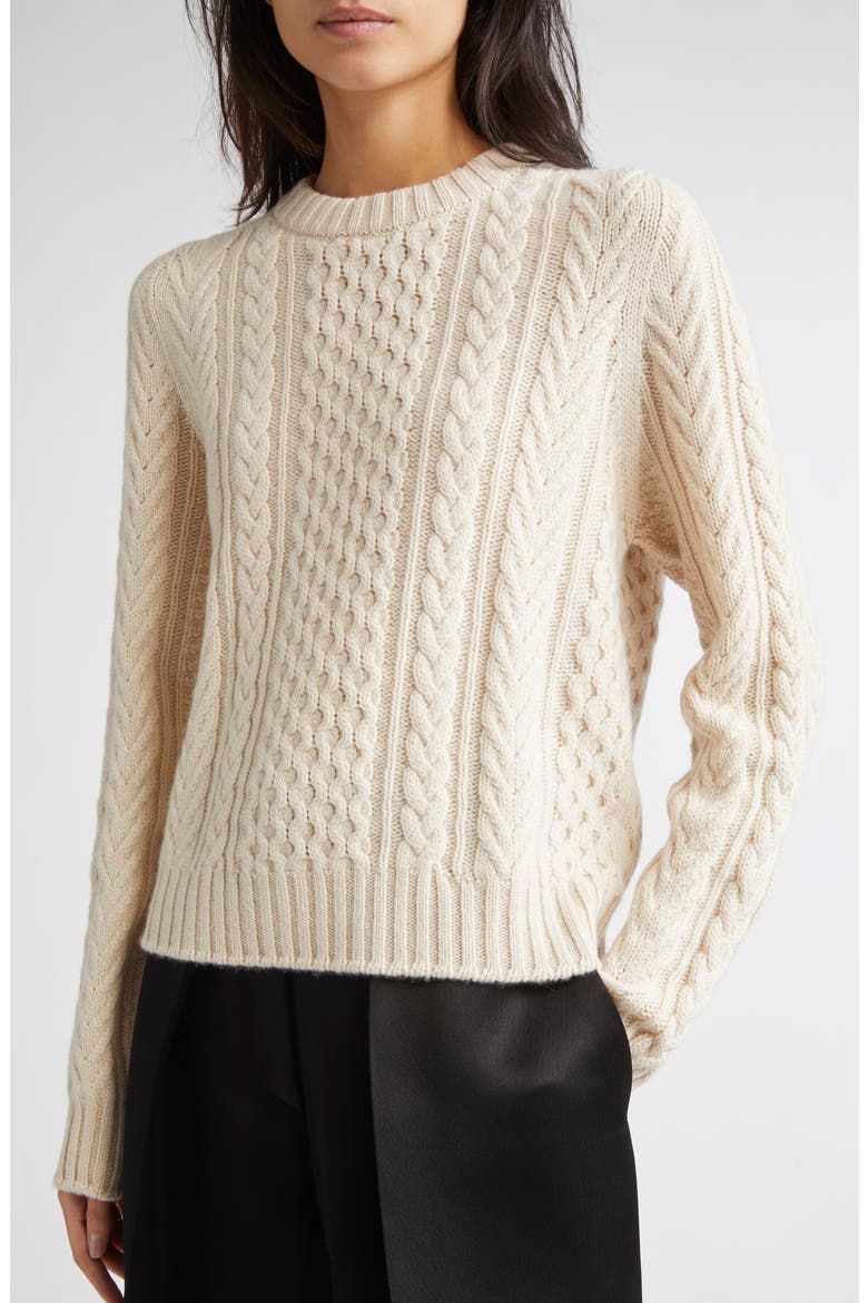 Aran Cable Knit Cashmere Sweater, Alternate, color, CHAMPAGNE
