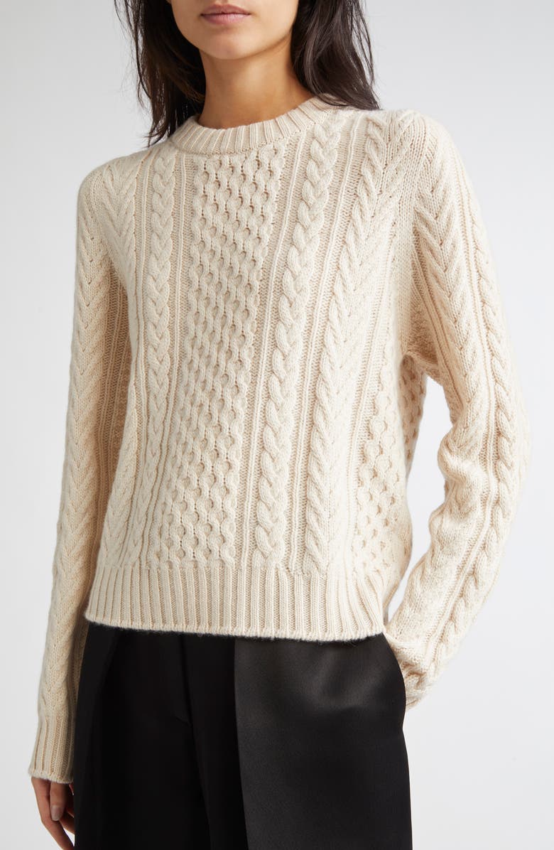 Johnstons of Elgin Aran Cable Knit Cashmere Sweater, Alternate, color, Champagne