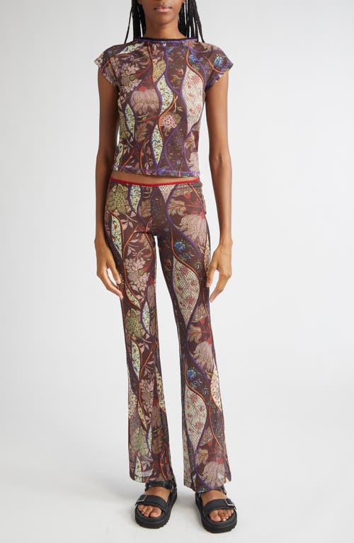 Siedres Floral-pattern Mesh Top In Brown