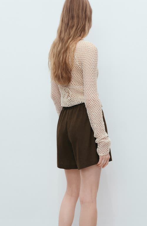 Mango Linen Shorts With Drawstring Khaki In Brown