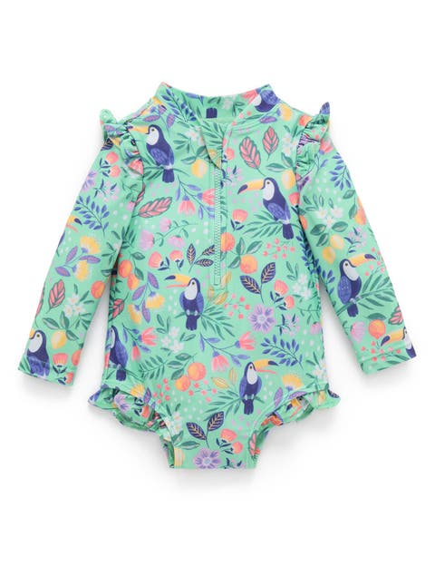 Printed Frilly Longsleeve Swimsuit