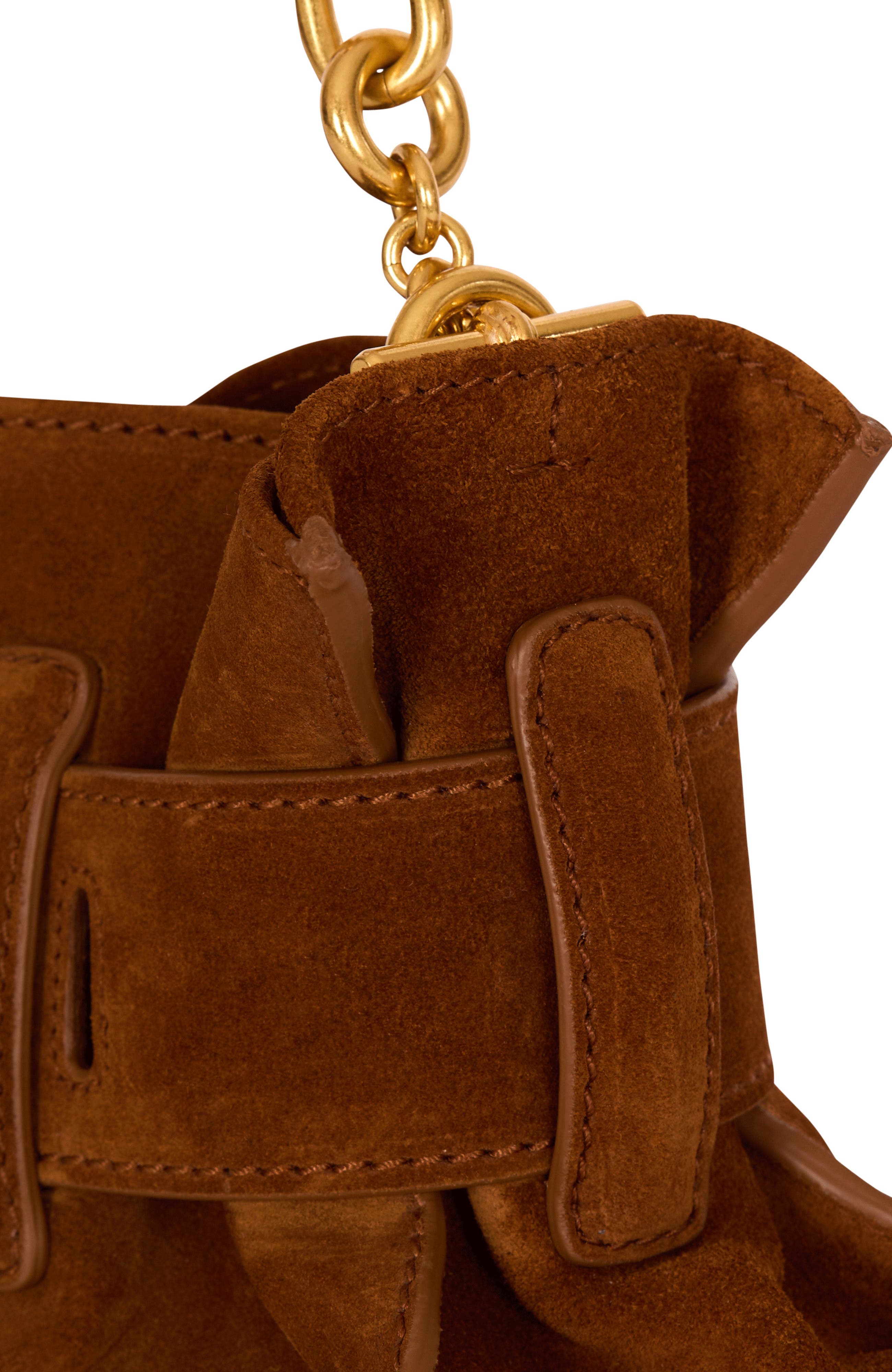 Balmain Anthem Mini suede leather bag, Alternate, color, Brown