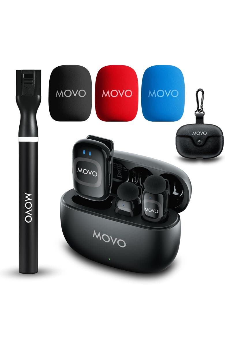 MOVO NanoMic Wireless Lavalier Microphone for Camera (3.5mm) w/WMX-HM2 Wireless Mic Handle, Main, color, Black