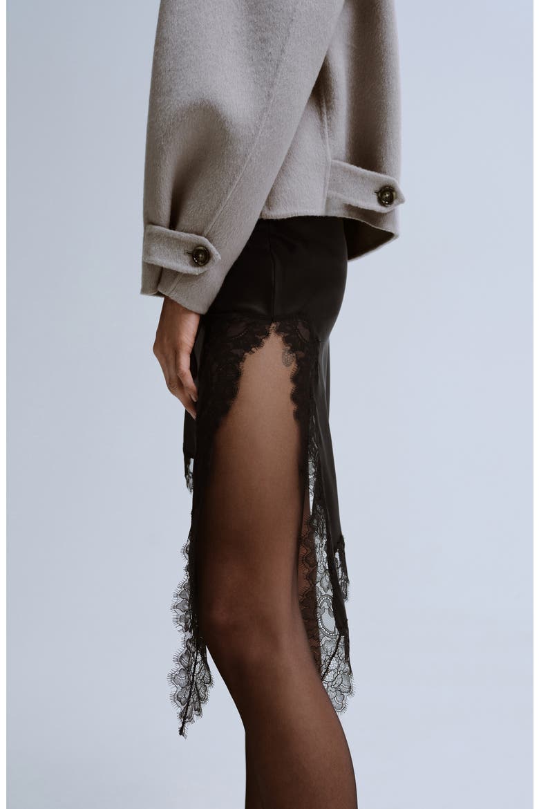 Asymmetric Satin & Lace Skirt, Alternate, color, BLACK