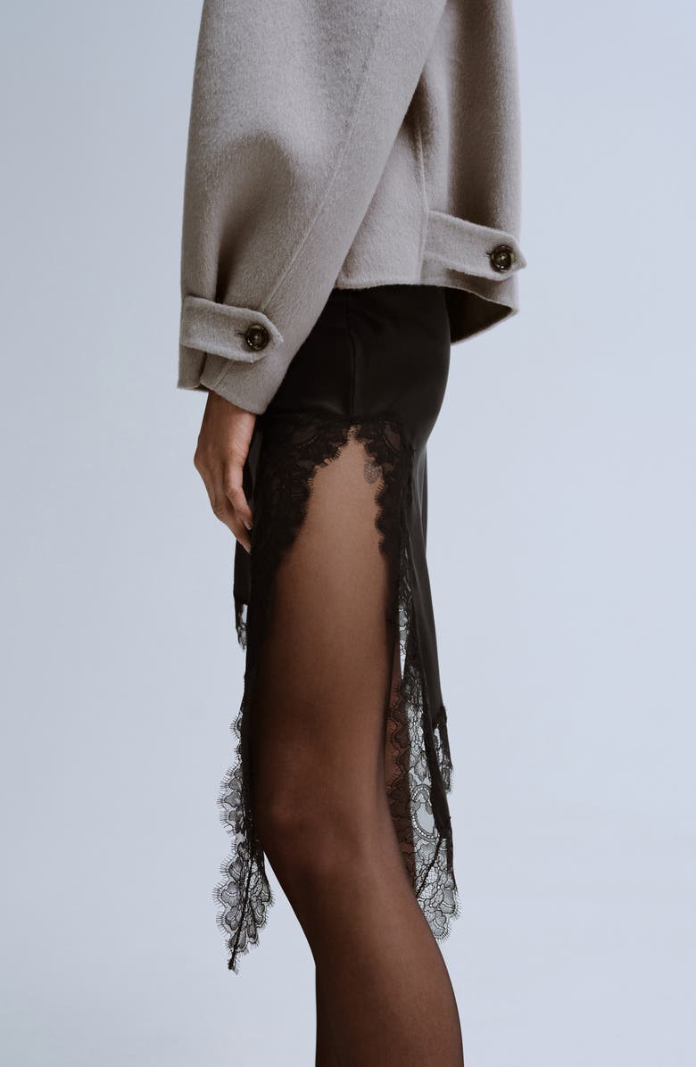 MANGO Asymmetric Satin & Lace Skirt, Alternate, color, Black