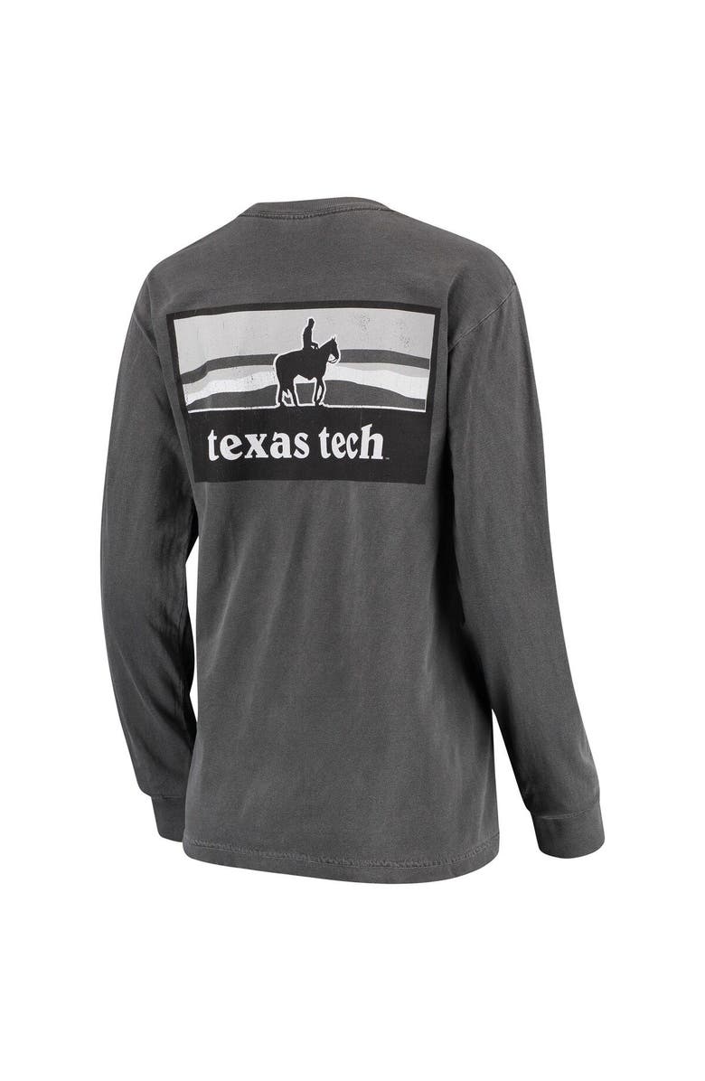 SUMMIT SPORTSWEAR Women's Charcoal Texas Tech Red Raiders Comfort Colors Campus Skyline Long Sleeve Oversized T-Shirt, Alternate, color,