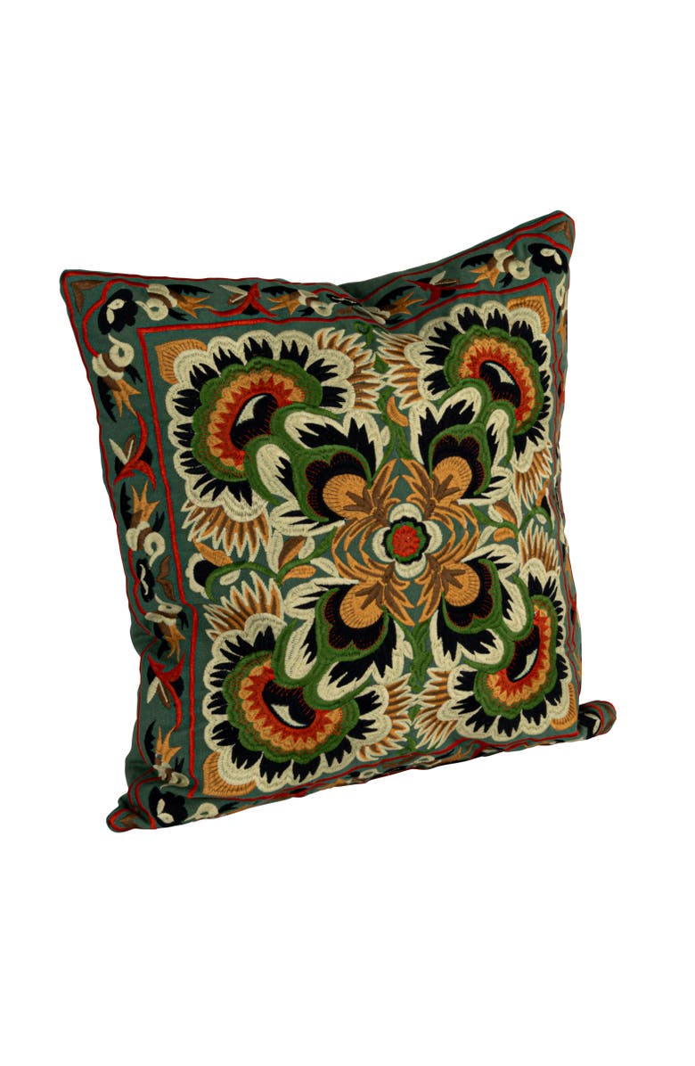 Storied Home Square Cotton Embroidered Pillow with Design, Multi Color, Main, color, Blue