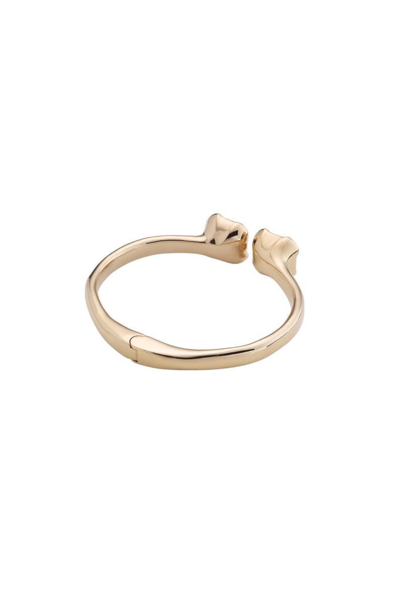 18K Gold Plated Metal Alloy Rigid Bracelet, with Inner Spring and Two Pink Faceted Crystals, Alternate, color, Gold