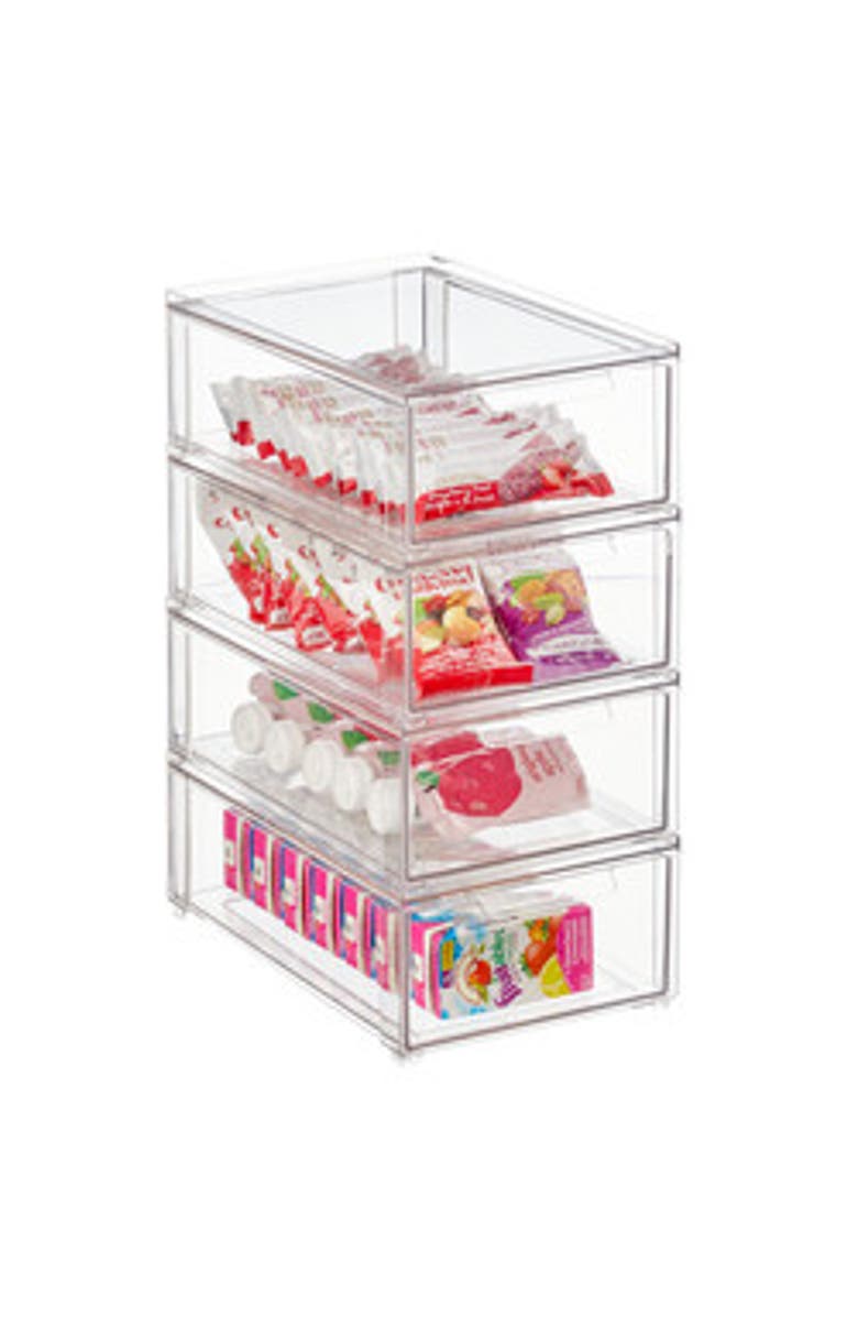 mDesign Stackable Pull-Out Sliding Storage Drawer - Set of 4 - Clear, Main, color, Clear