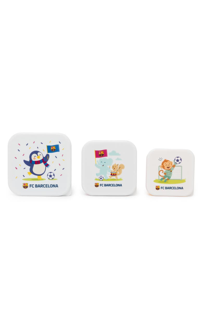 Miniland Barcelona 3 Piece Snackbox Set for Little Soccer Fans, Alternate, color, Blue-Green Multi