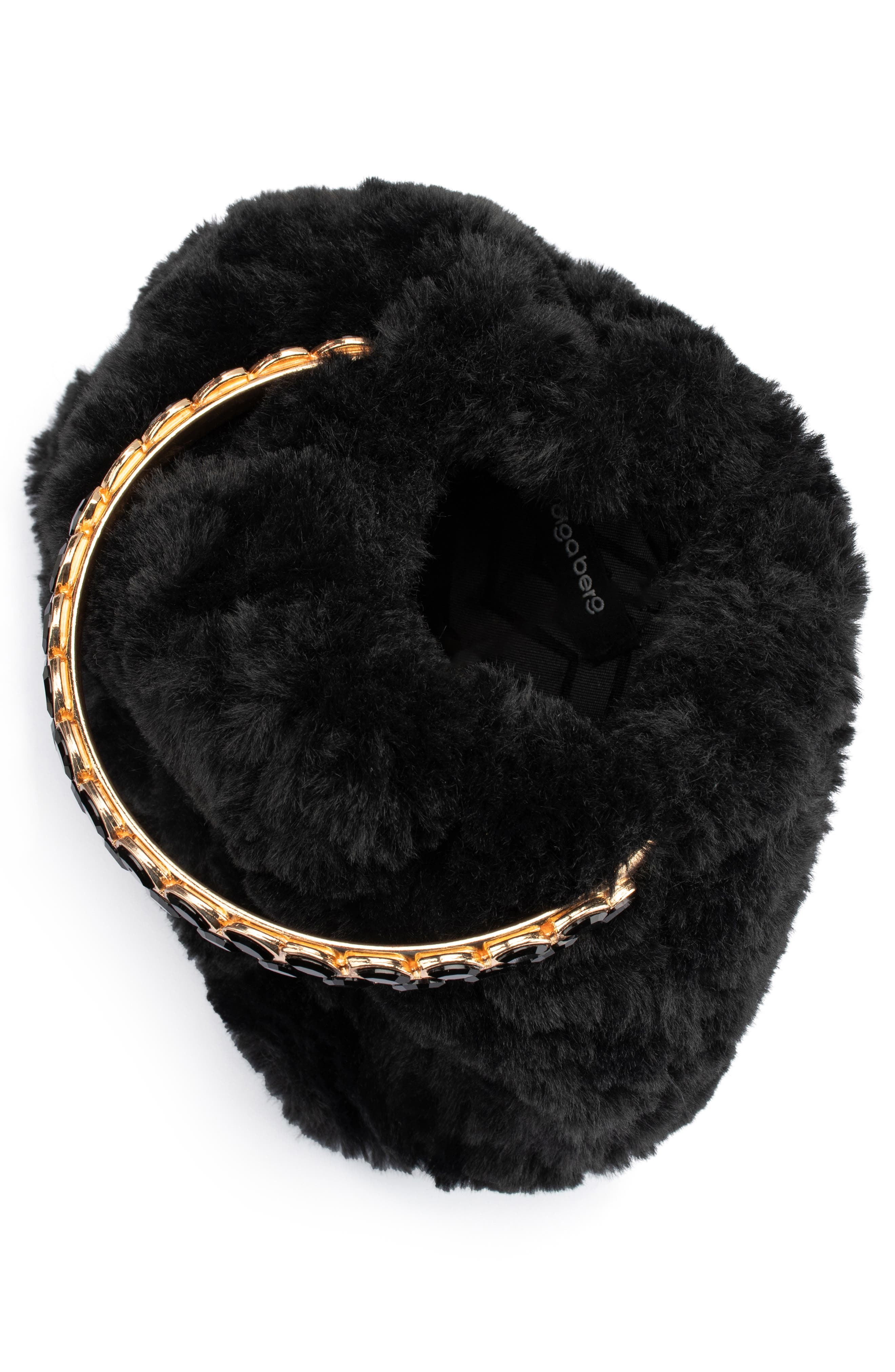 Olga Berg Phillipa Faux Fur Top Handle Bag, Alternate, color, Black