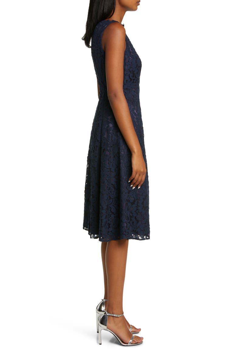 Lace Fit & Flare Midi Dress, Alternate, color, NAVY