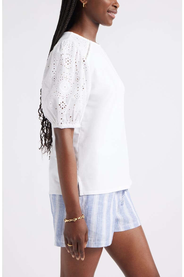 Eyelet Embroidered Puff Sleeve Top, Alternate, color, WHITE