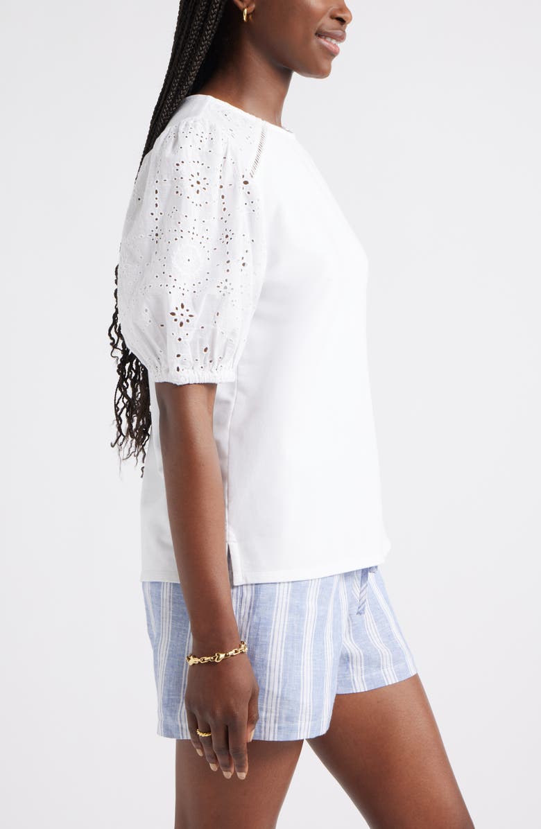 Caslon<sup>®</sup> Eyelet Embroidered Puff Sleeve Top, Alternate, color, White