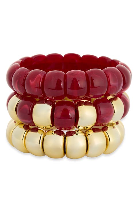 Set of 3 Beaded Resin Stretch Bracelets