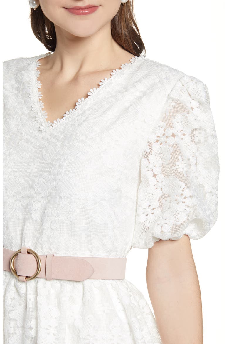 V-Neck Lace Dress, Alternate, color, WHITE